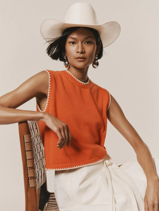 White & Warren | Top sans manche en coton organique - Orange