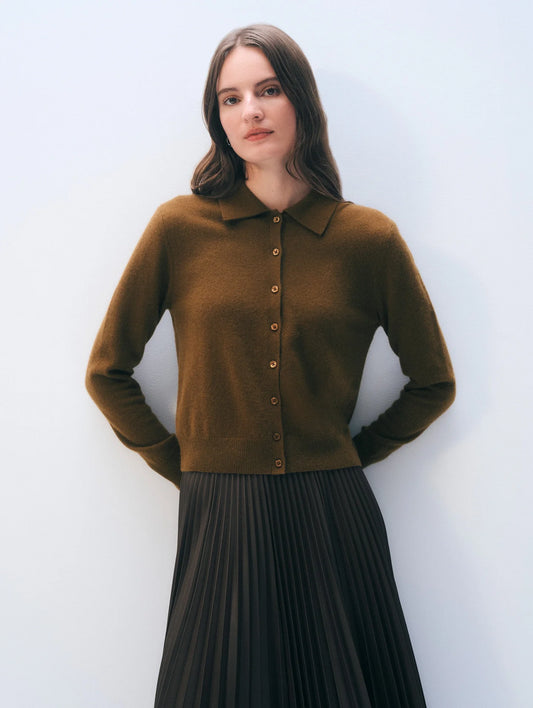 White + Warren |  Polo à manches longue - Brun doré