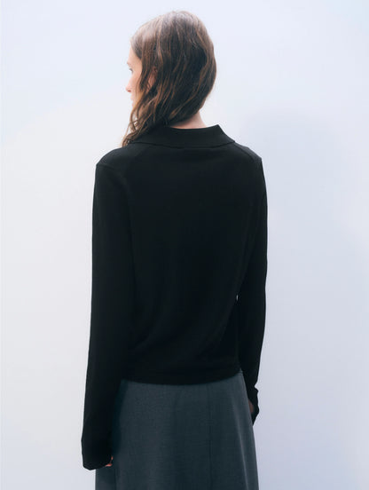 White + Warren |  Le polo en laine mérinos extra-fine - Noir