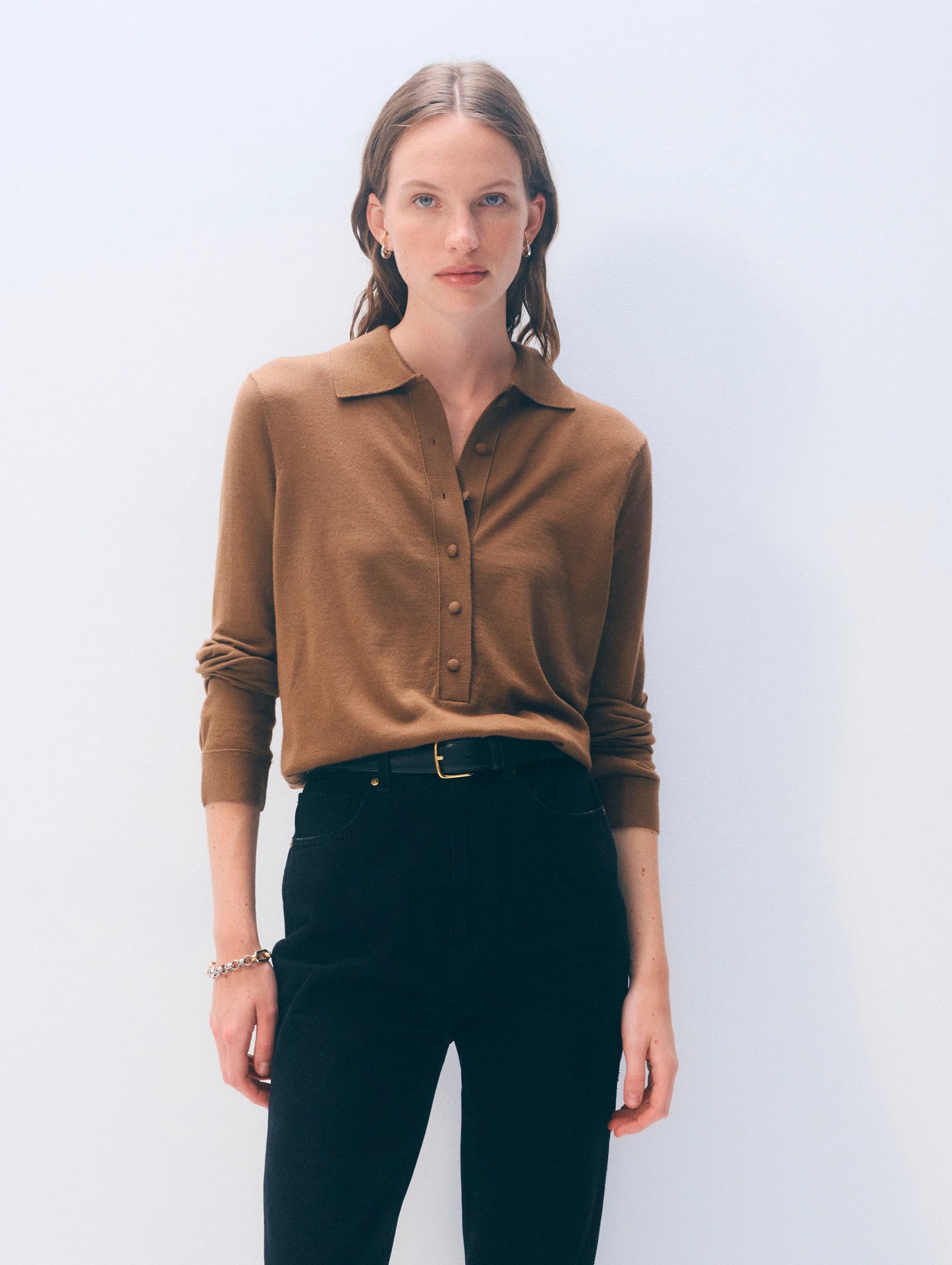 White + Warren |  Le polo en laine mérinos extra-fine - Caramel brûlé