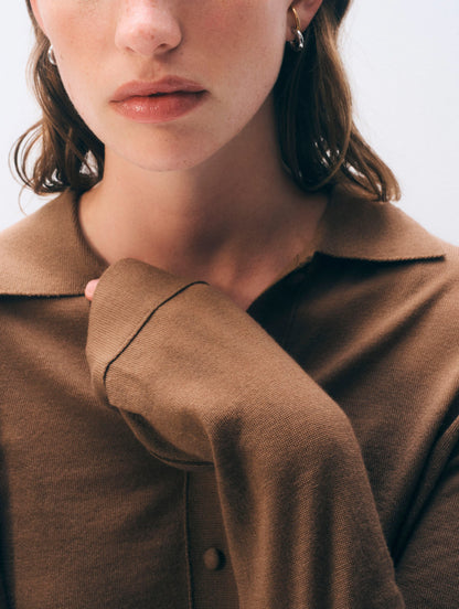 White + Warren |  Le polo en laine mérinos extra-fine - Caramel brûlé