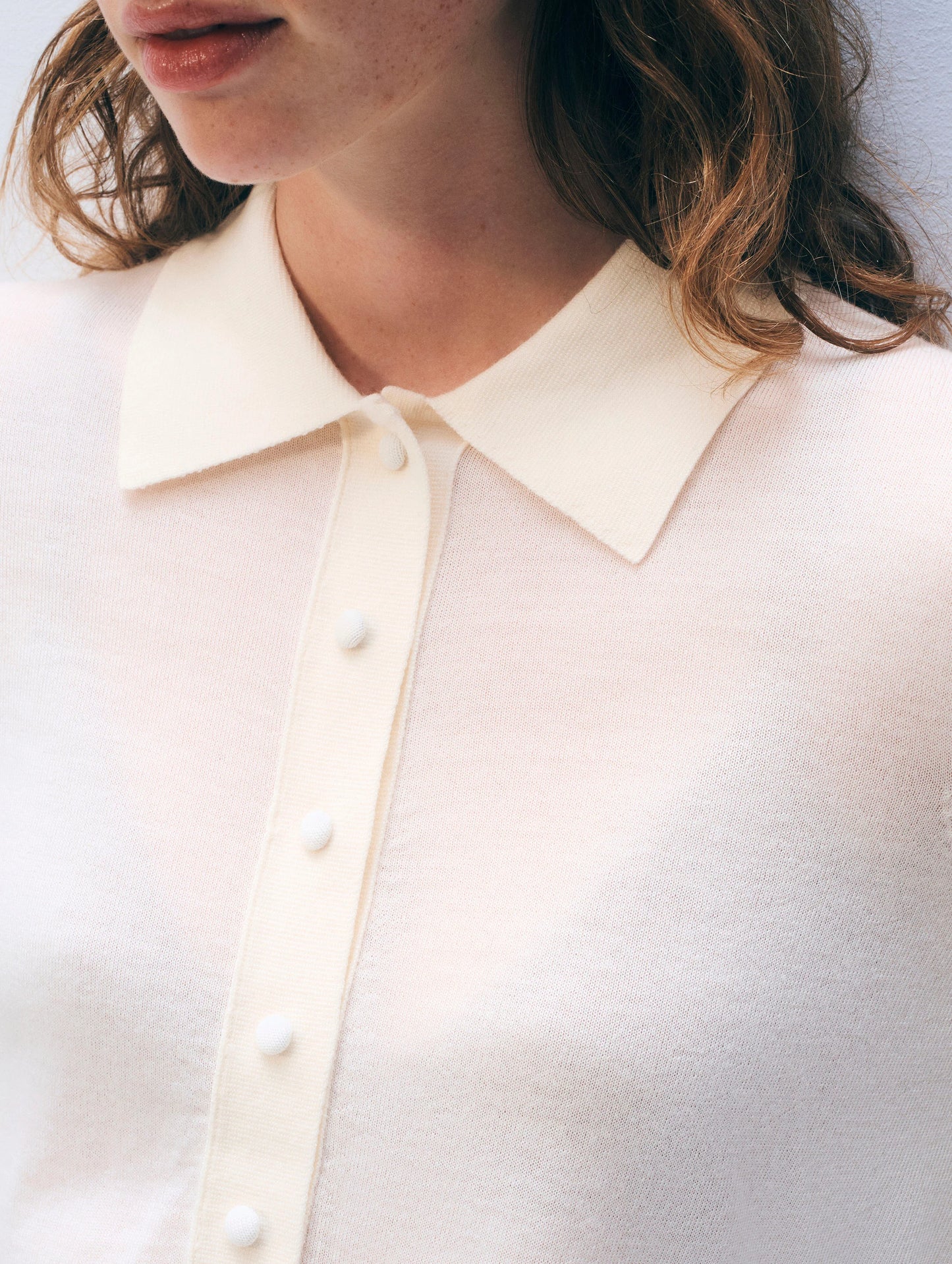 White + Warren |  Le polo en laine mérinos extra-fine - Crème