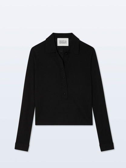 White + Warren |  Le polo en laine mérinos extra-fine - Noir