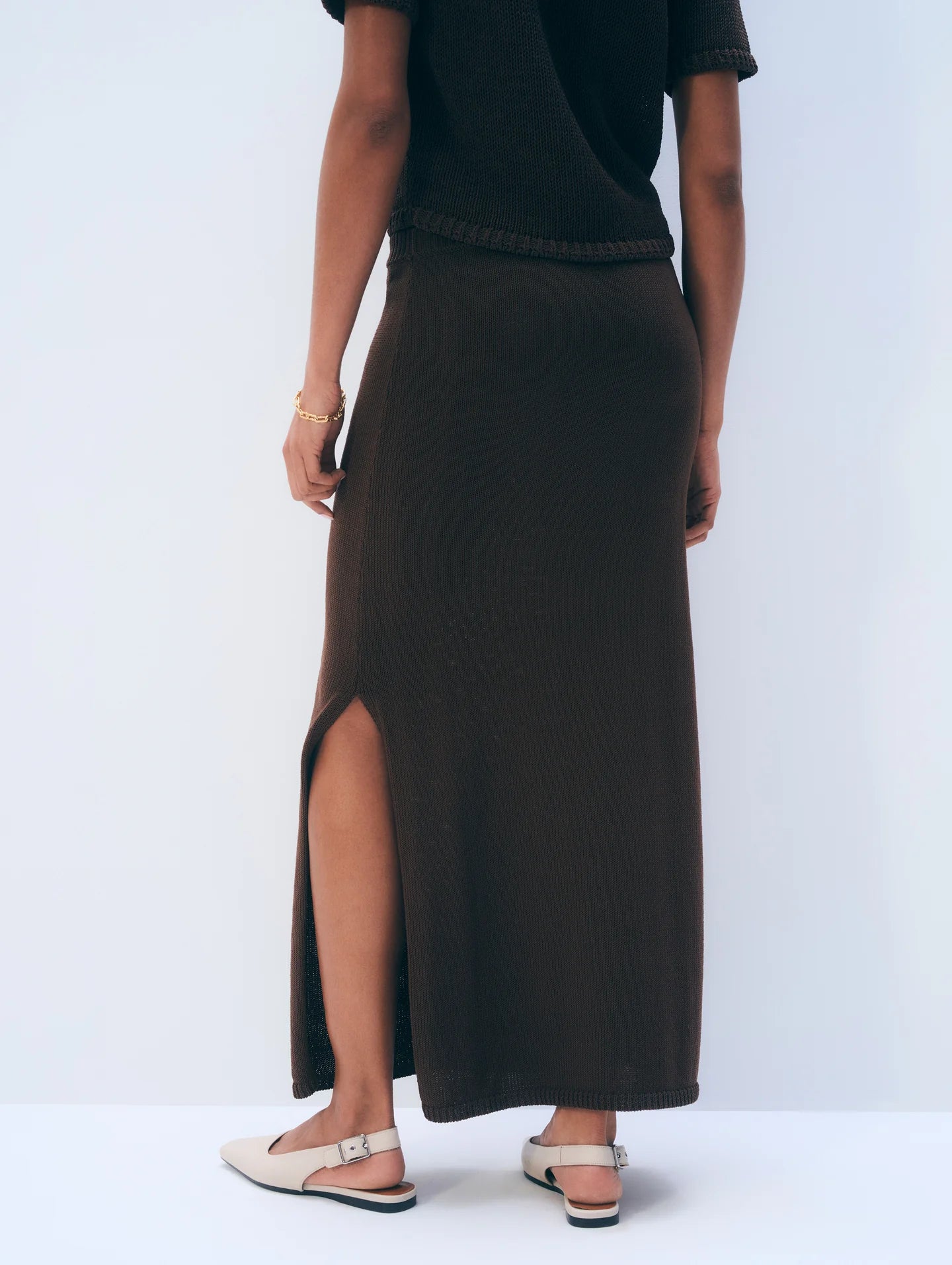 White & Warren | Jupe midi en coton Luxe- Brun