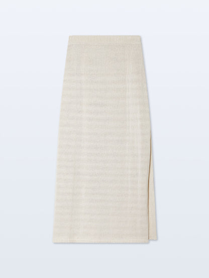 White & Warren | Jupe midi en coton Luxe- Ecru