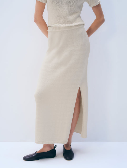 White & Warren | Jupe midi en coton Luxe- Ecru