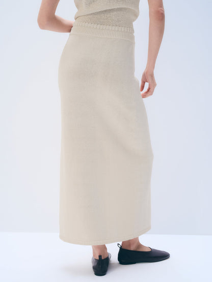 White & Warren | Jupe midi en coton Luxe- Ecru