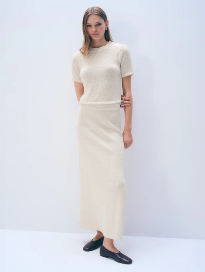 White & Warren | Jupe midi en coton Luxe- Ecru