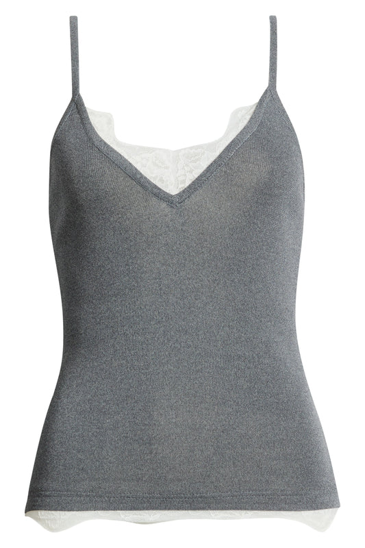 Dèluc | Camisole avec bordure en dentelle 'Television' | Grise