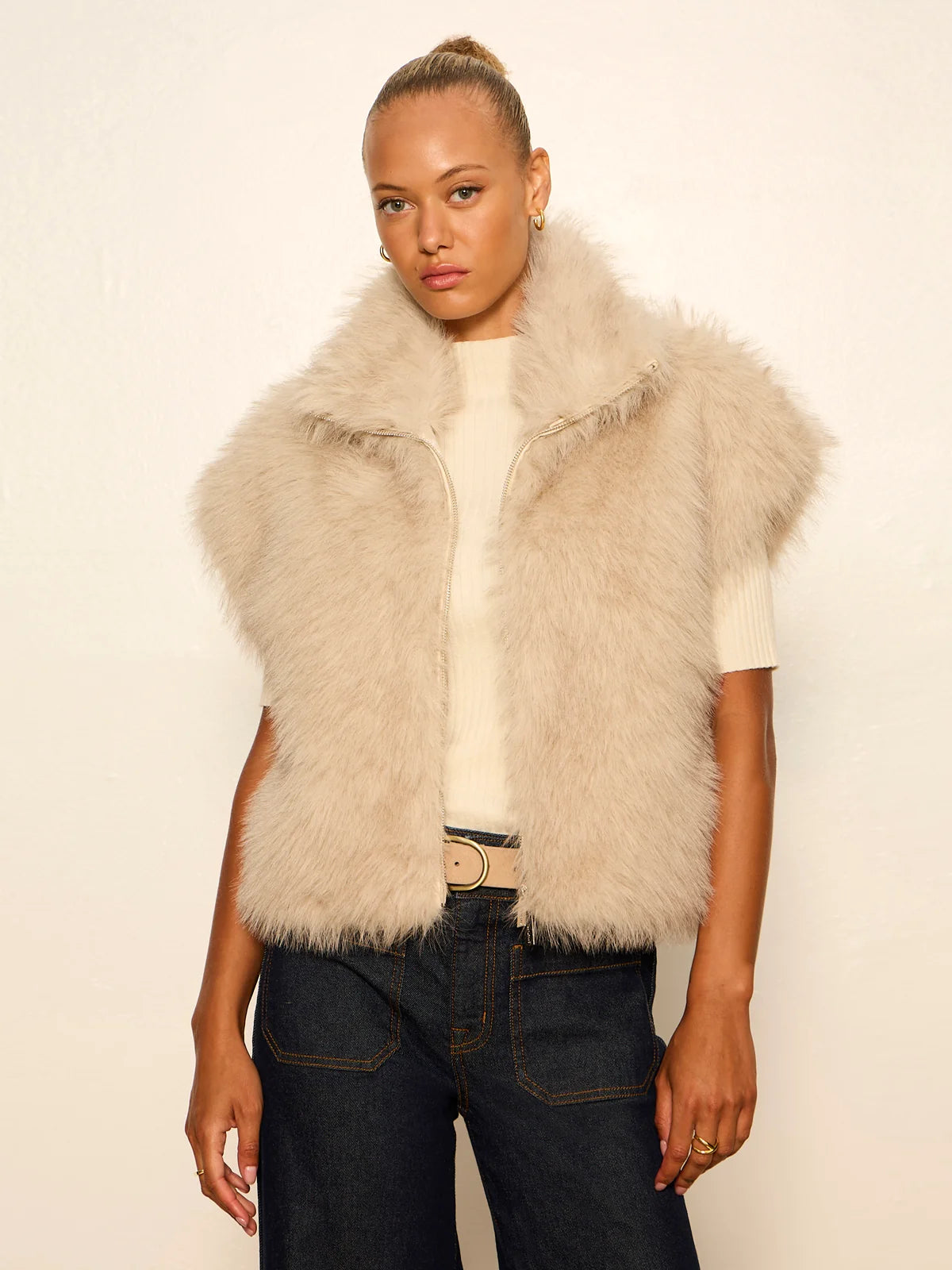 Sanctuary | Veste en fourrure soyeuse 'Silky' | Beige