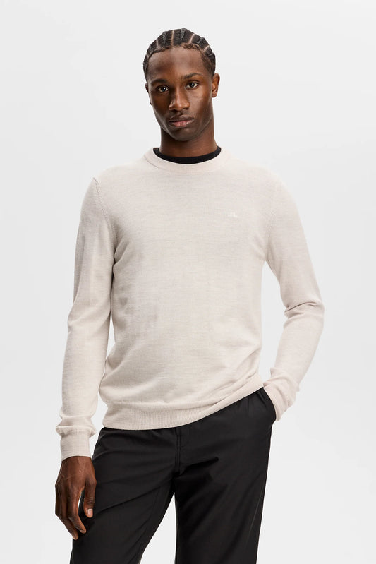 Le pull à col rond ''Keane'' en laine mérinos - blanc cassé