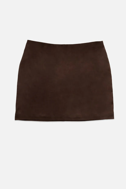 Deluc | Jupe "Derek" en faux daim- Chocolat