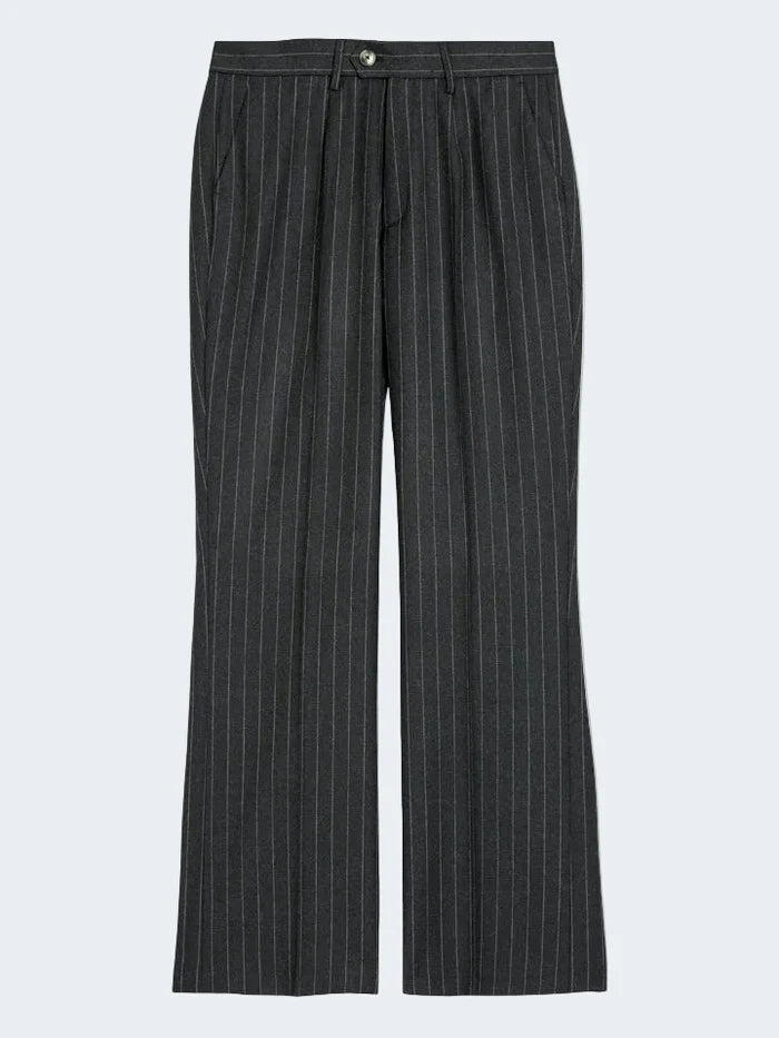 SAND | Pantalon droit en laine à fines rayures 'Dori High' | 190 – Gris graphite