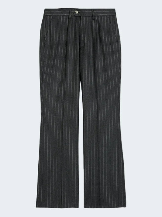 SAND | Pantalon droit en laine à fines rayures 'Dori High' | 190 – Gris graphite
