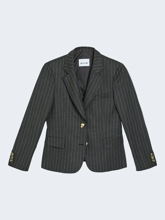 SAND | Veste en laine ajustée à fines rayures 'Remi' | 190 – Gris graphite