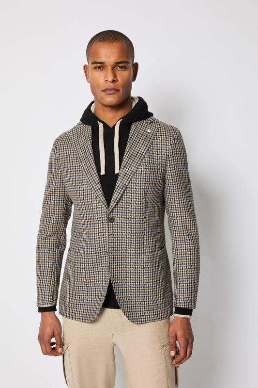 L.B.M. 1911 | Veston à motif pied-de-poule- Marron/Gis/Noir