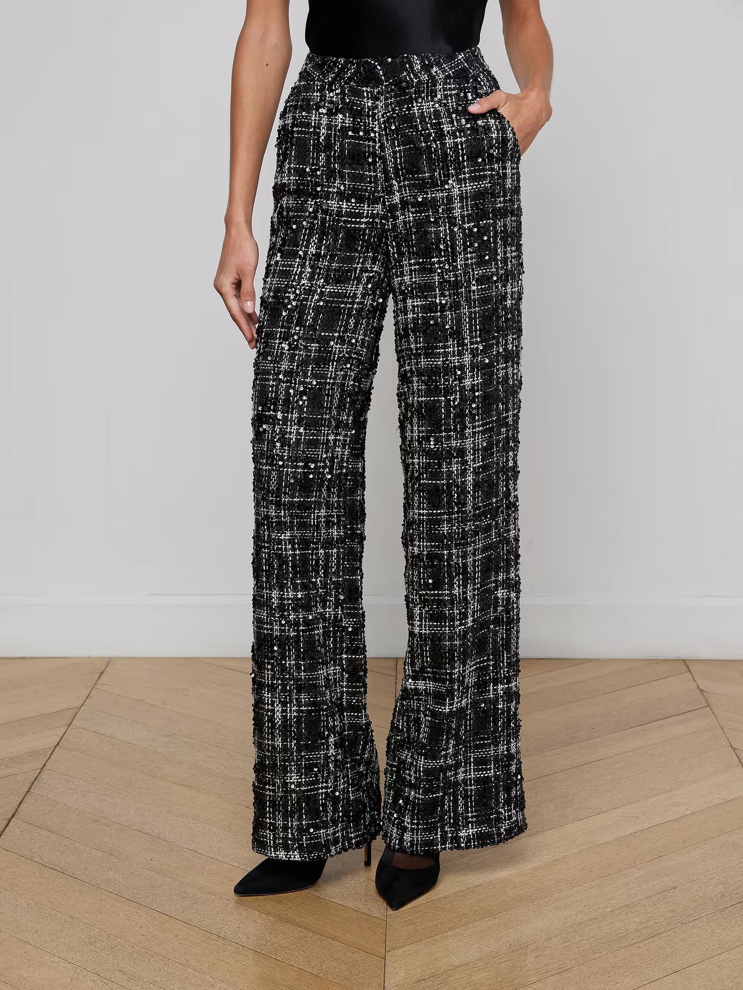 L'Agence | Pantalons "LIVVY" en tweed - Noir/ Ivoire