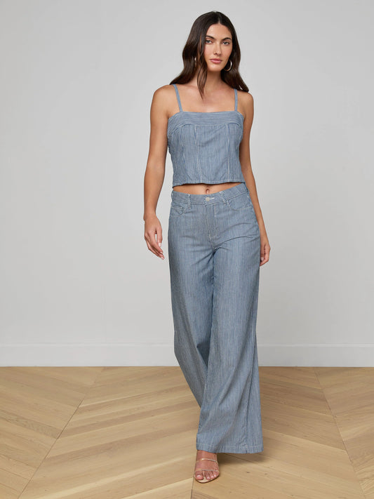 L'AGENCE| Haut corset structuré 'Arlin' | Bleu et blanc rayé