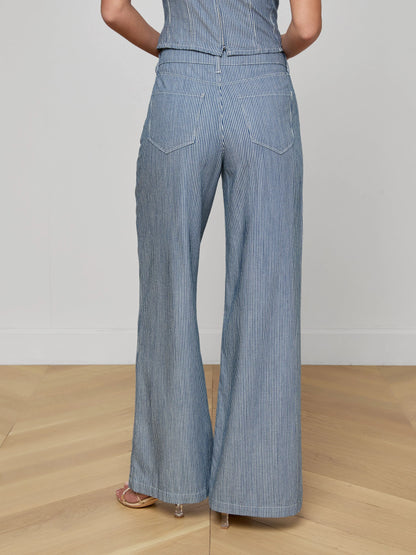L'AGENCE| Pantalon à jambes larges 'Amara' | Bleu et blanc rayé