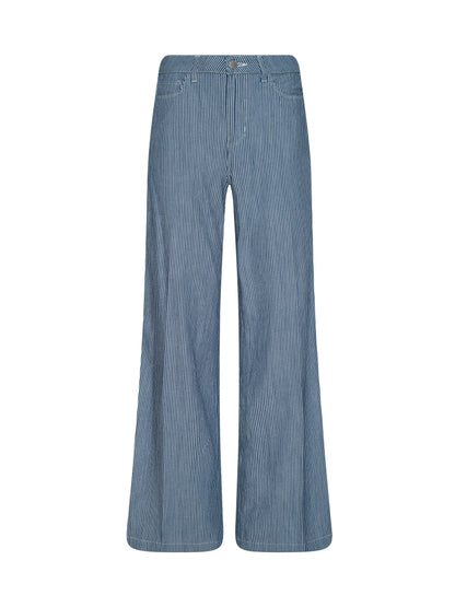 L'AGENCE| Pantalon à jambes larges 'Amara' | Bleu et blanc rayé