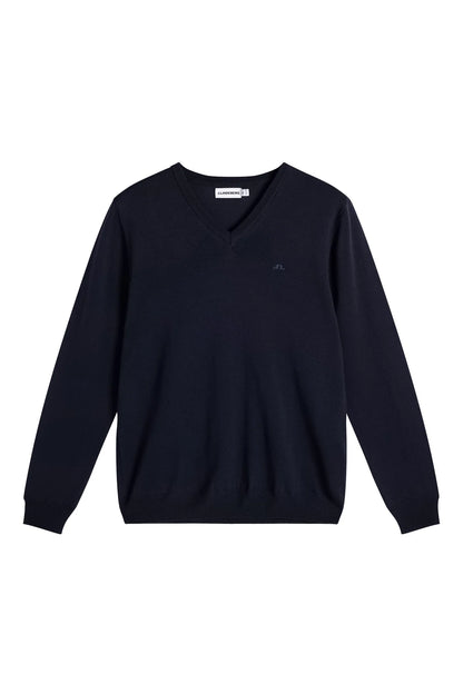 J.Lindeberg |  Pull à col en V en maille fine - Blue Marine