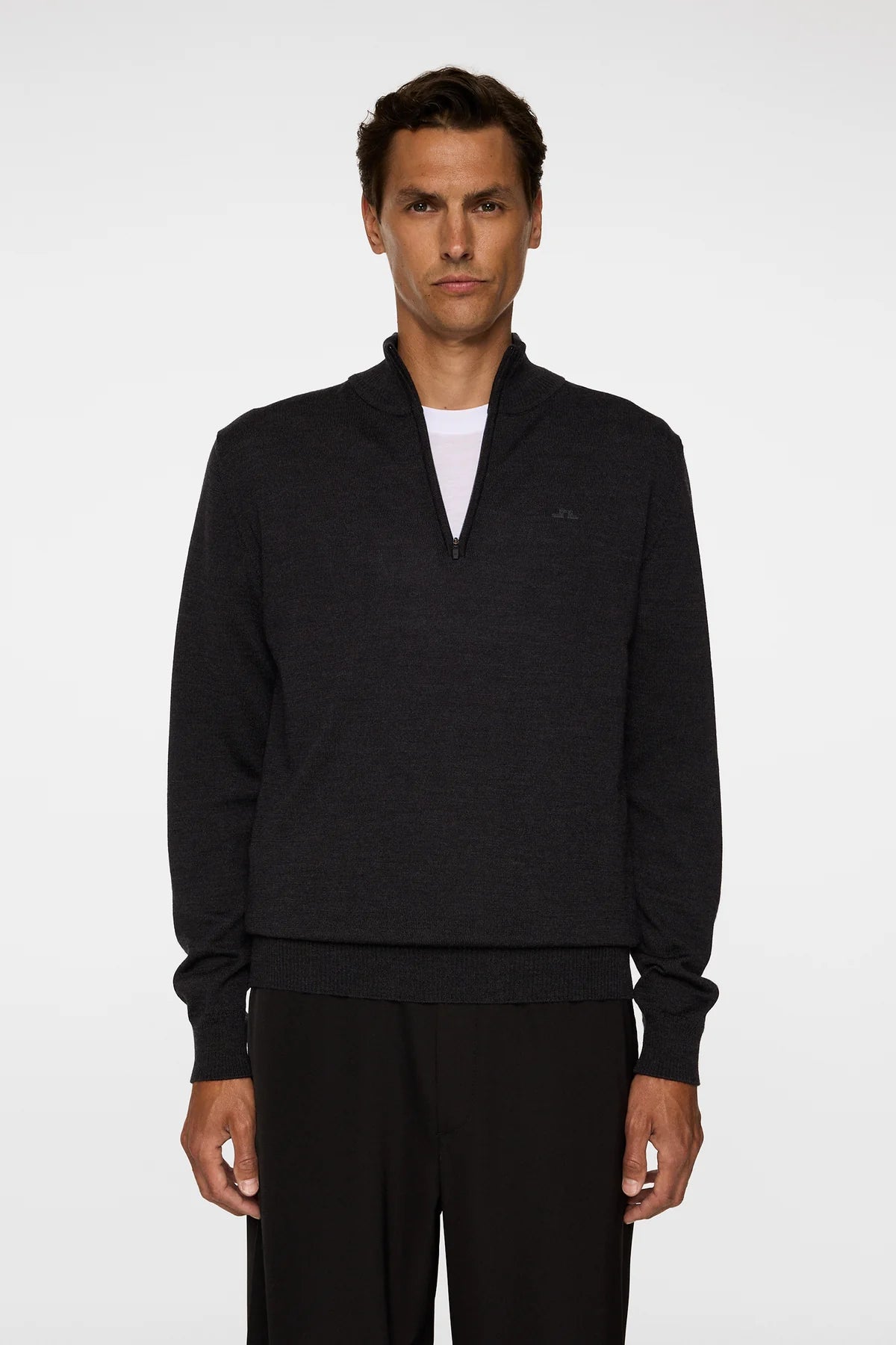 J.LINDEBERG | Pull "Kiyan" Merino Quarter Zip - Gris foncé mélanger