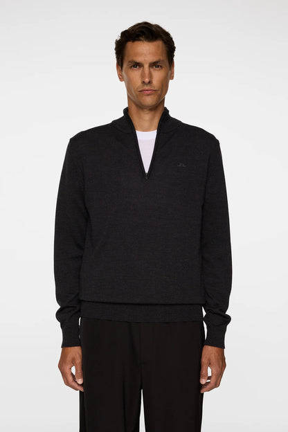 J.LINDEBERG | Pull "Kiyan" Merino Quarter Zip - Gris foncé mélanger