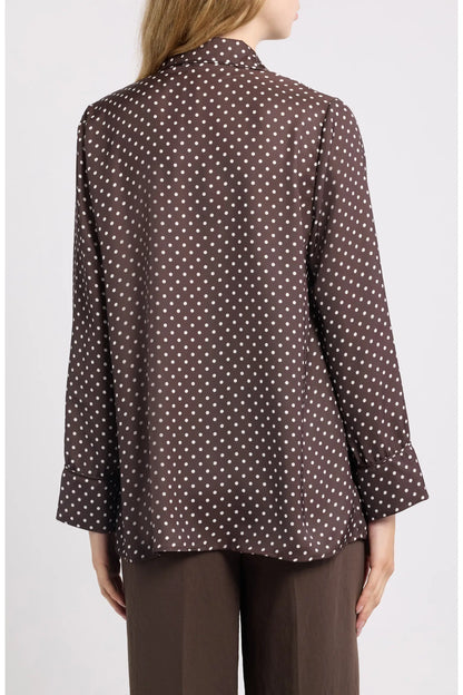 Dèluc | Chemise boutonnée imprimée à pois 'Survivor' | Chocolat