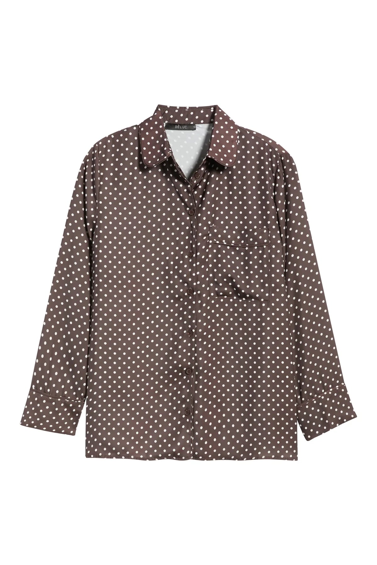 Dèluc | Chemise boutonnée imprimée à pois 'Survivor' | Chocolat