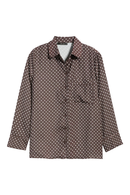 Dèluc | Chemise boutonnée imprimée à pois 'Survivor' | Chocolat