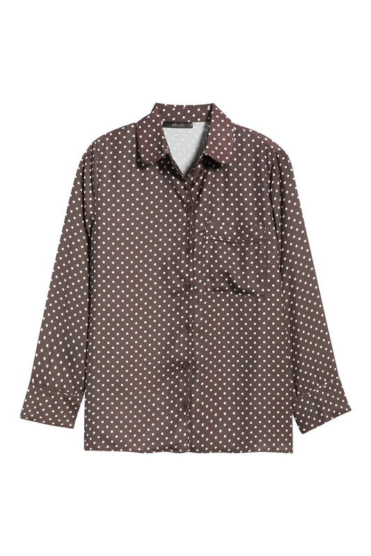 Dèluc | Chemise boutonnée imprimée à pois 'Survivor' | Chocolat