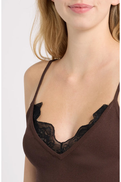 Dèluc | Camisole avec bordure en dentelle 'Television' | Chocolat