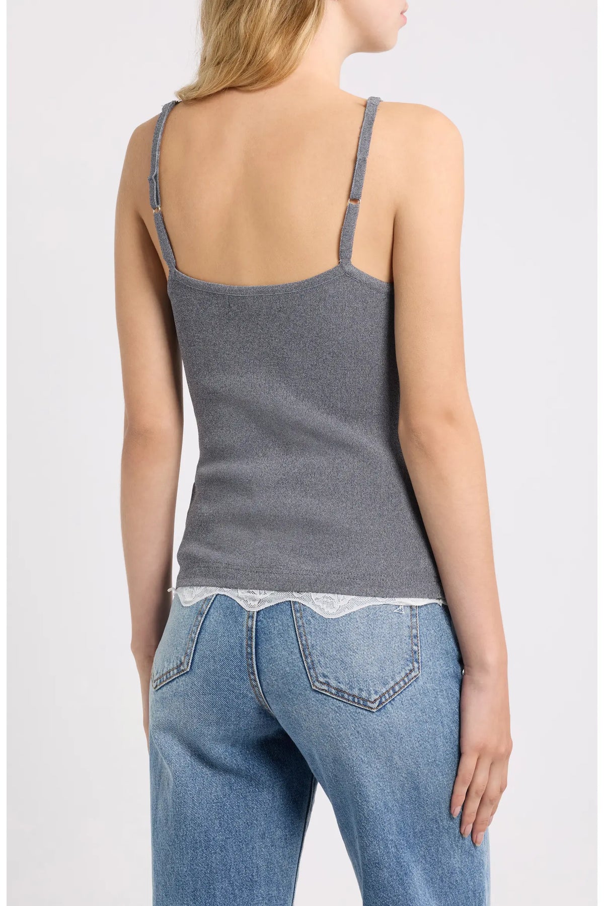 Dèluc | Camisole avec bordure en dentelle 'Television' | Grise
