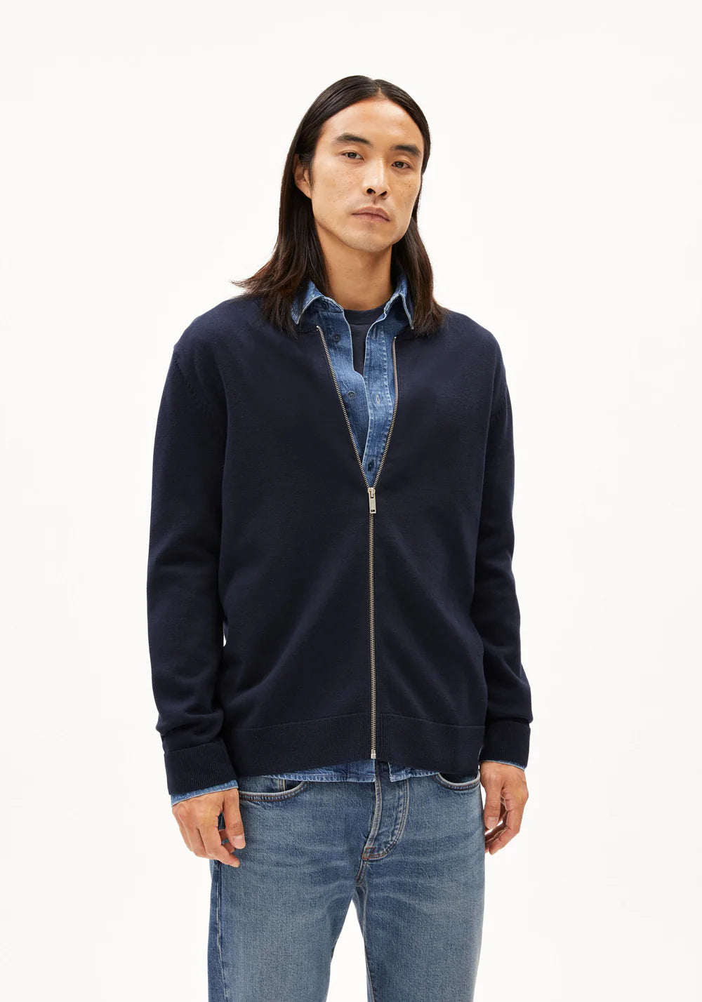 ARMEDANGELS | Veste en maille "Agaamon" - Bleu nuit