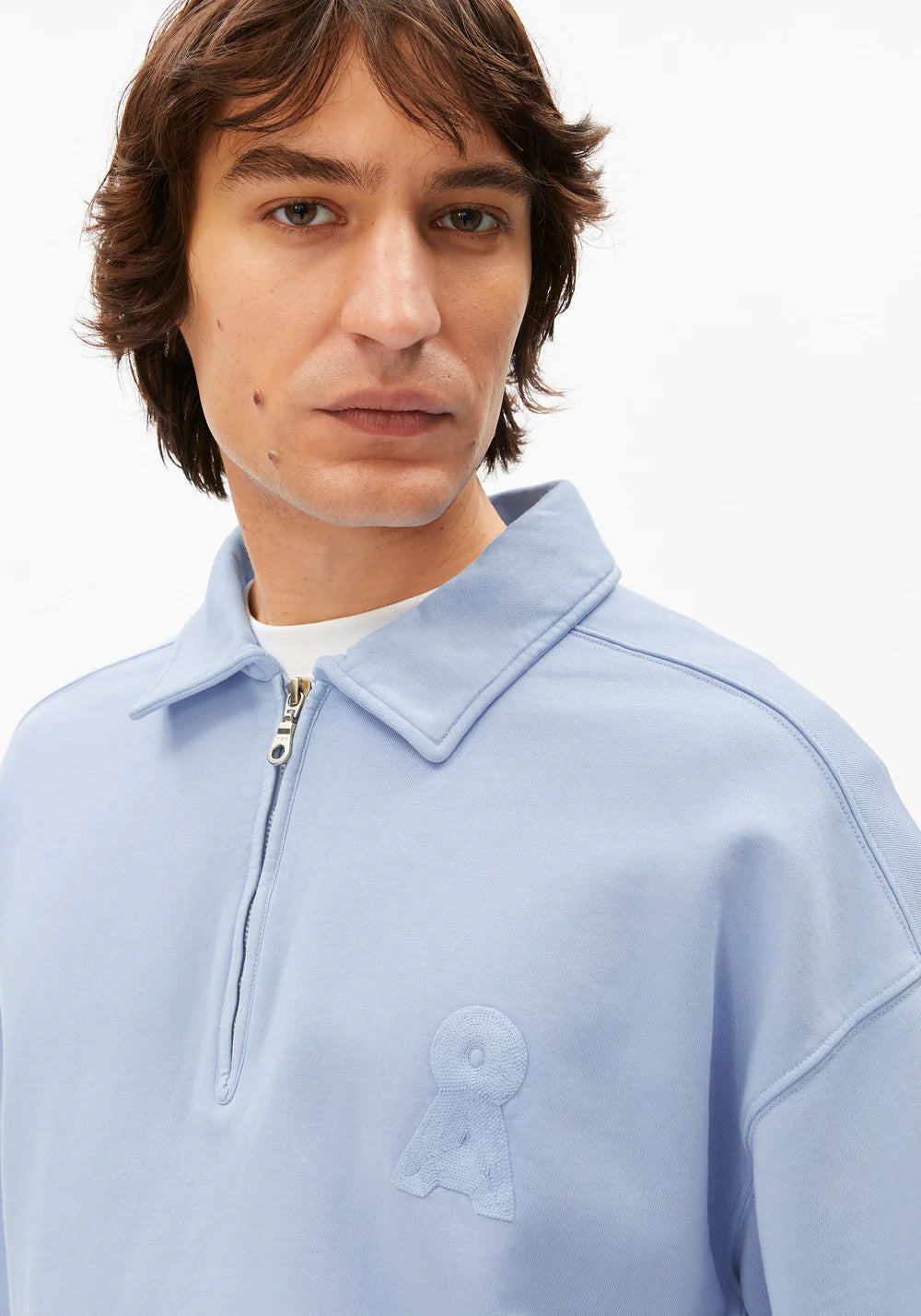ARMEDANGELS | Pull à demi-zip "ICONIC Å" - Bleu clair délavé