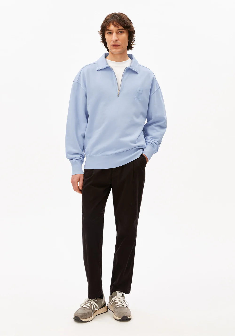 ARMEDANGELS | Pull à demi-zip "ICONIC Å" - Bleu clair délavé