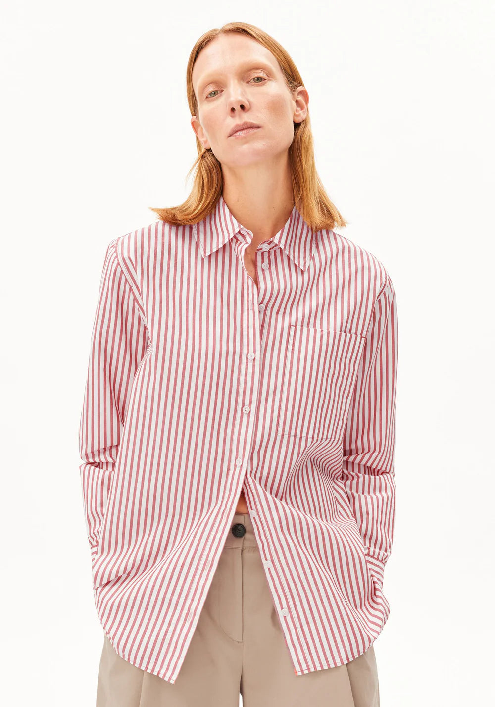 Armedangels | Chemise 'Stripe Loose' |  Rouge/Blanc