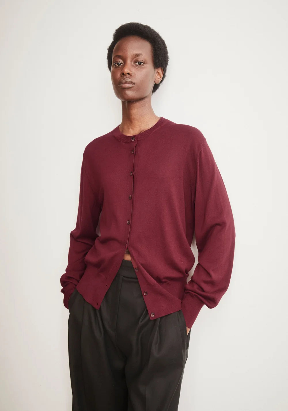 ARMEDANGELS | Cardigan en maille fine | Rouge