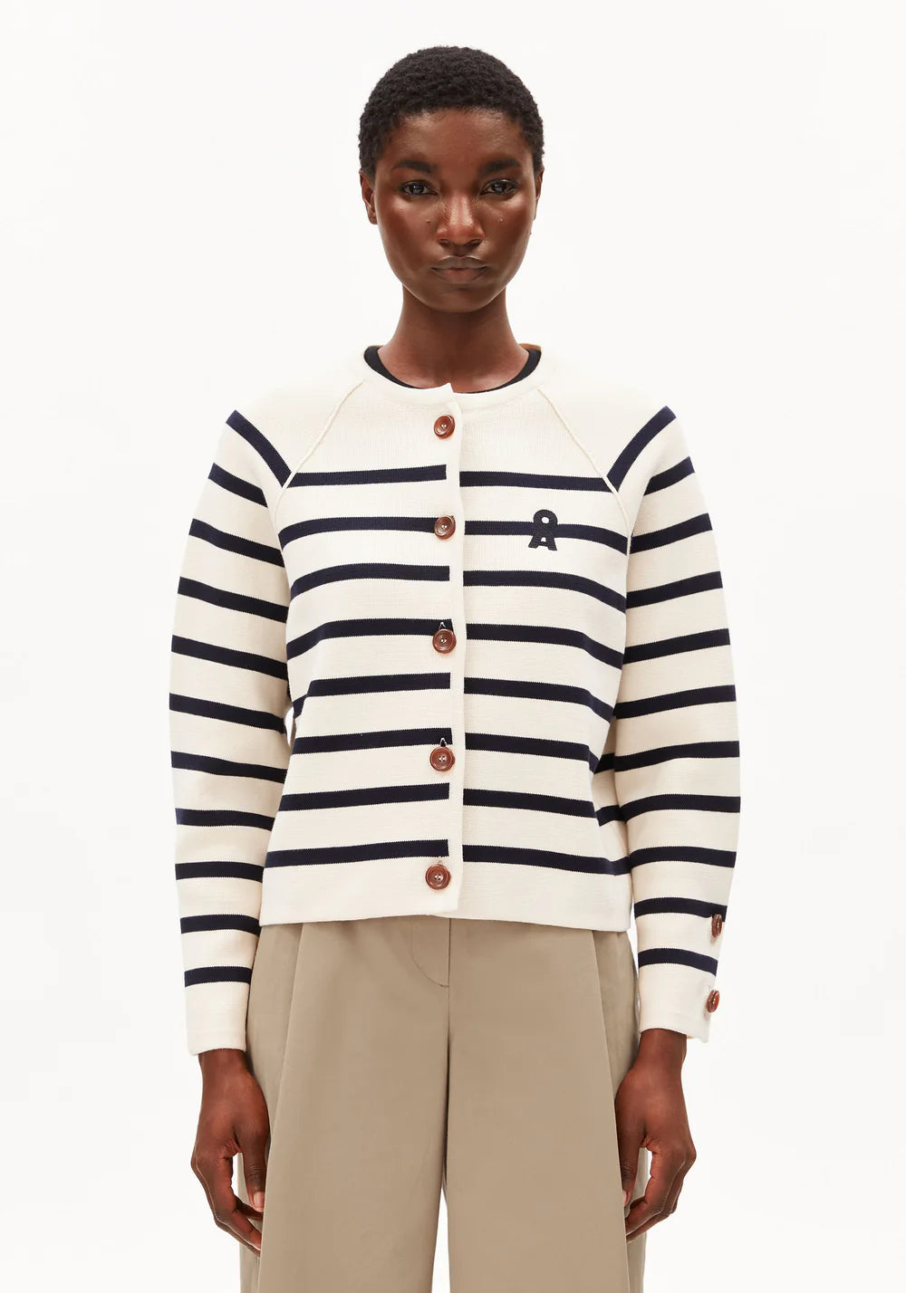 Armedangels | Cardigan 'Placed Stripe' |  Avoine