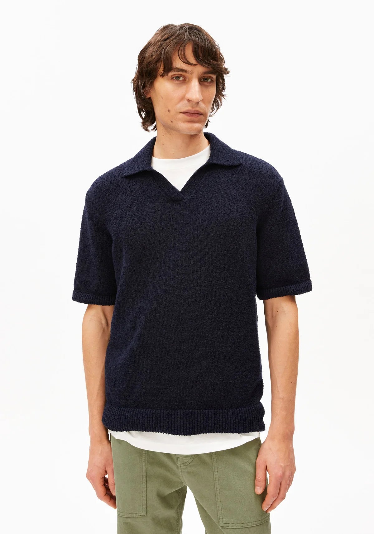 ARMEDANGELS | Polo en maille bouclé - Bleu nuit