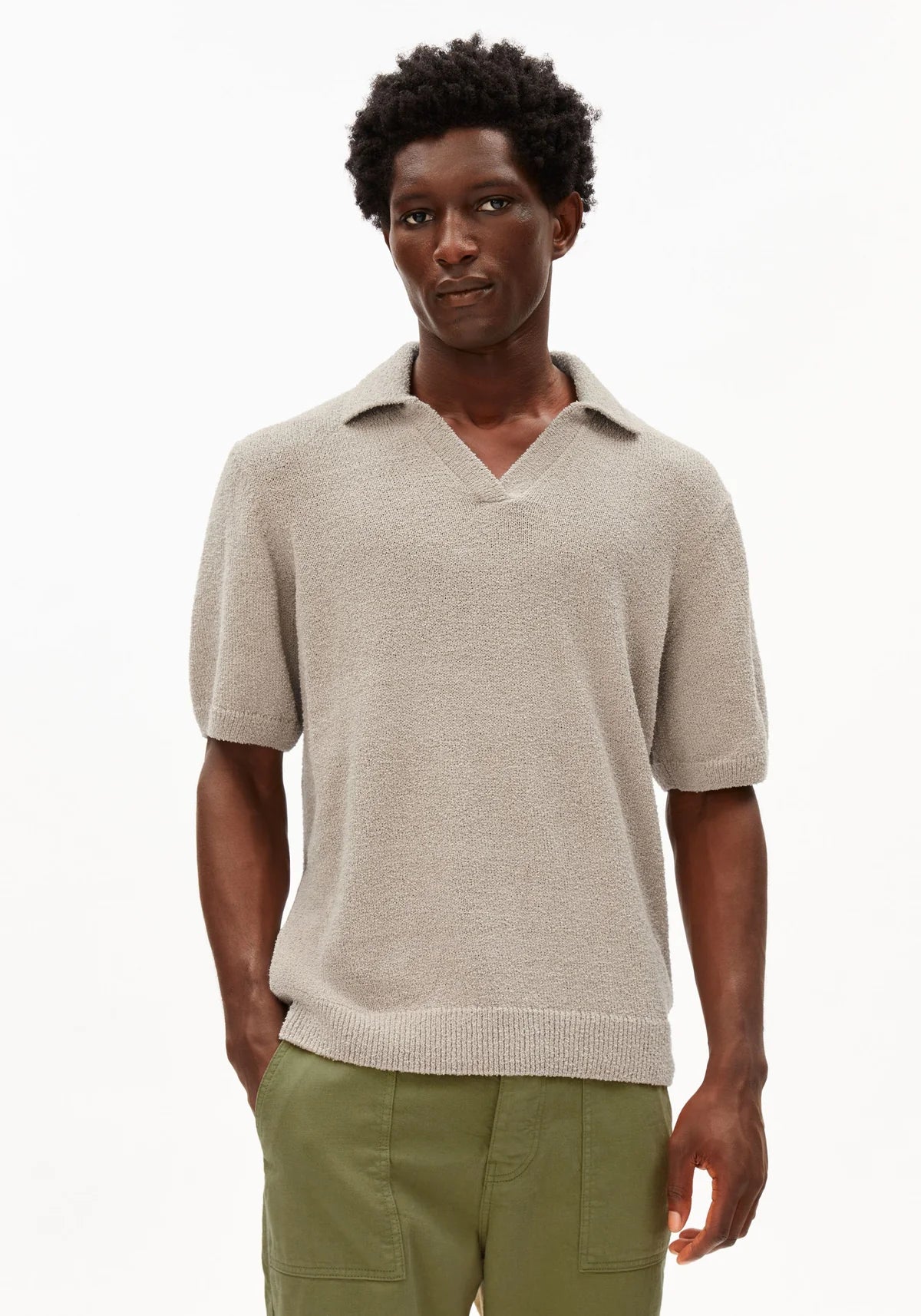 ARMEDANGELS | Polo en maille bouclé - Gris sable