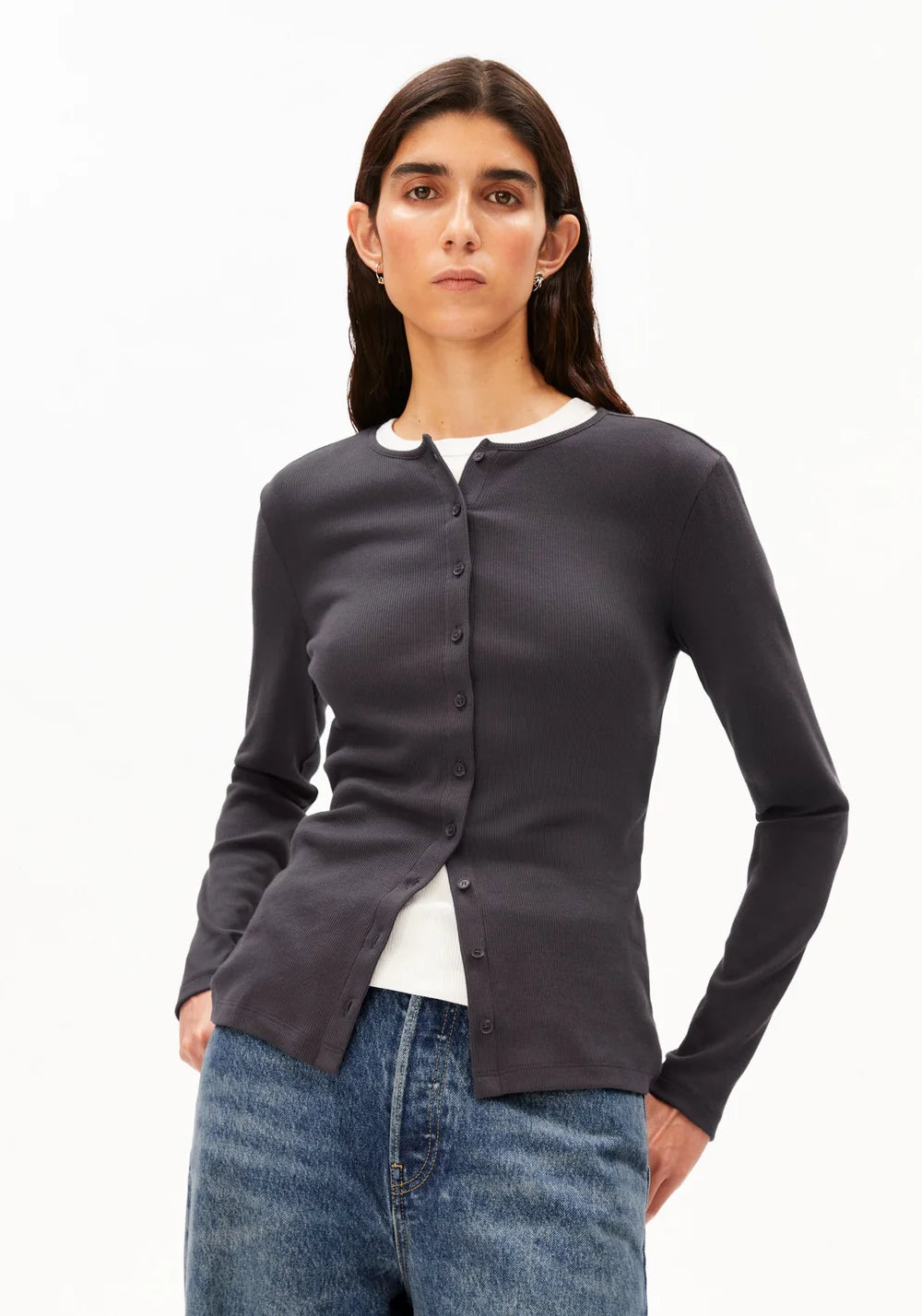 ARMEDANGELS | Haut 'Rib Button' | Gris