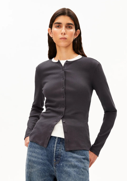 ARMEDANGELS | Haut 'Rib Button' | Gris