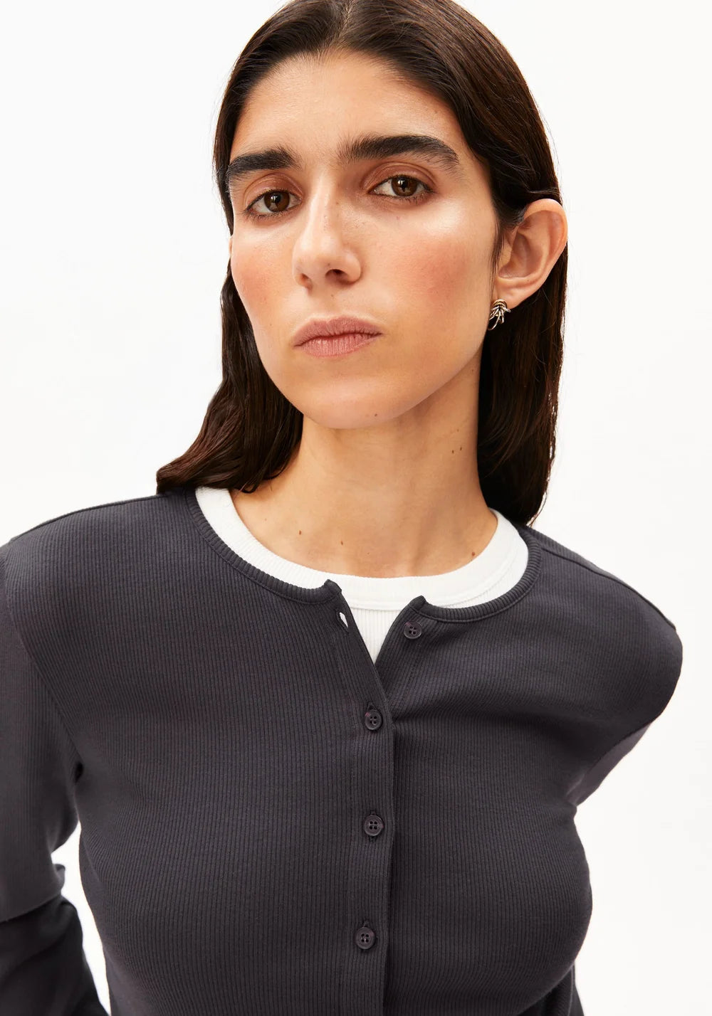 ARMEDANGELS | Haut 'Rib Button' | Gris
