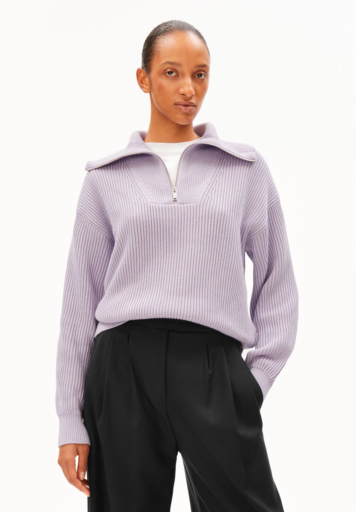 ARMEDANGELS | Pull à demi-zip côtelé ''Vanise'' | Lilas