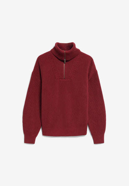 ARMEDANGELS | Pull à demi-zip côtelé ''Vanise'' | Rouge