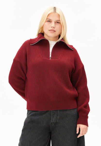 ARMEDANGELS | Pull à demi-zip côtelé ''Vanise'' | Rouge