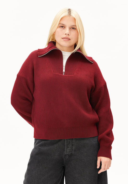 ARMEDANGELS | Pull à demi-zip côtelé ''Vanise'' | Rouge