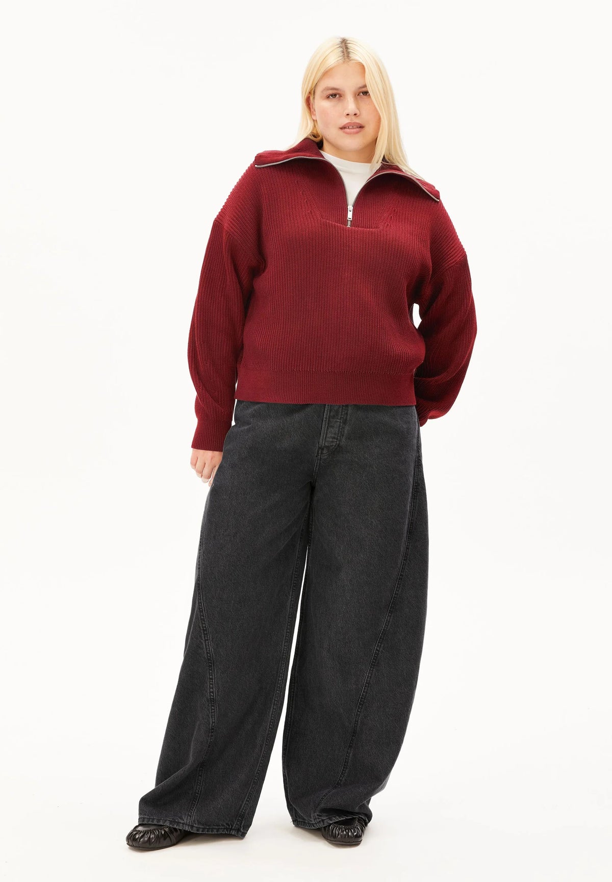 ARMEDANGELS | Pull à demi-zip côtelé ''Vanise'' | Rouge