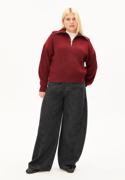 ARMEDANGELS | Pull à demi-zip côtelé ''Vanise'' | Rouge